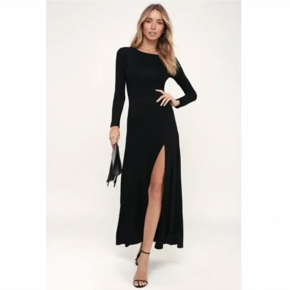 NWT Lulu's Swept Away black long sleeve dress size medium